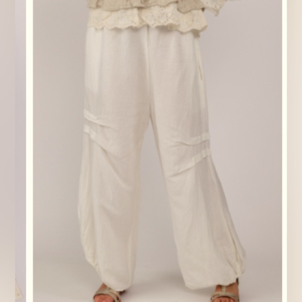 Lightweight White Wide Leg Drawstring Hem Pants